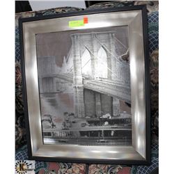 FRAMED ETCHED BROOKLYN BRIDGE ON MIRROR