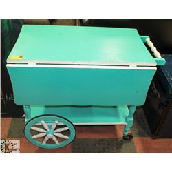 1960'S SOLID WOOD TEA CART ON WHEELS WITH 2 FOLD