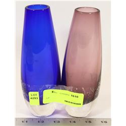 BLUE + RED/PINK CRYSTAL VASES