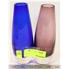 Image 1 : BLUE + RED/PINK CRYSTAL VASES