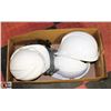 Image 1 : FLAT OF 3 NEW WHITE HARD HATS AND HEAD GEAR