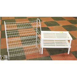 2 SHOE STANDS, ONE IS 4 SHELF, ON IS 2 SHELF