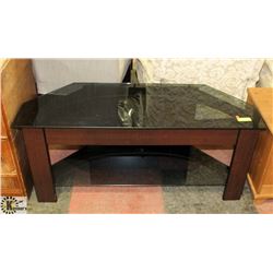 TV STAND, DARKWOOD WITH 2 GLASS SHELVES