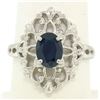 Image 1 : Solid Platinum 1.22 ctw Oval Deep Blue Sapphire Solitaire Open Filigree Style Ri