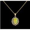 Image 1 : 3.78 ctw Opal and Diamond Pendant - 14KT Yellow Gold