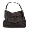 Image 1 : Prada Dark Gray Denim Canvas Embroidered Shoulder Bag