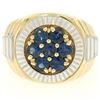 Image 4 : Men's 14k Two Tone Gold 2.50 ctw Round Sapphire Cluster Ribbed BOLD Ring