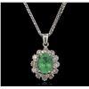 Image 1 : 2.52 ctw Emerald and Diamond Pendant With Chain - 14KT White Gold