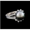 Image 1 : Pearl and Diamond Ring - 14KT White Gold