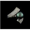 Image 1 : Pearl and Diamond Ring - 14KT White Gold