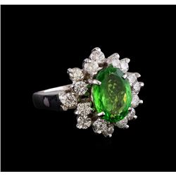 2.51 ctw Tsavorite and Diamond Ring - 14KT White Gold