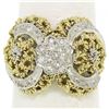 Image 1 : 18K Two Tone Gold 0.45 ctw Single Cut Diamond Open Work Dome Cocktail Ring