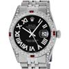 Image 2 : Rolex Mens Stainless Steel Black Roman Diamond & Ruby Datejust Wristwatch With R