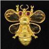 Image 2 : 14k Yellow Gold Pear Cut Citrine & Ruby Eye Bee Fly Brooch Pendant