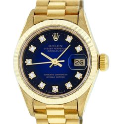 Rolex Ladies 18K Yellow Gold Blue Vignette Diamond Datejust President Wristwatch