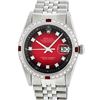 Image 1 : Rolex Mens Stainless Steel Red Vignette Diamond & Ruby Datejust Wristwatch