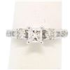 Image 2 : 14k White Gold 1.10 ctw Princess Diamond 3 Stone Engagement Ring w/ Round Accent