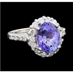 3.85 ctw Tanzanite and Diamond Ring - 14KT White Gold