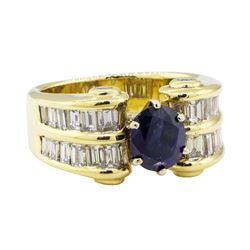 4.16 ctw Sapphire and Diamond Ring - 18KT Yellow Gold