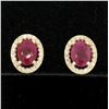 Image 2 : 14k Yellow Gold 2.47 ctw Oval Blood Ruby Solitaire Earrings Pave Diamond Halos