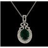 Image 2 : 4.26 ctw Emerald and Diamond Pendant With Chain - 14KT White Gold