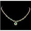 Image 1 : 2.94 ctw Emerald and Diamond Necklace - 14KT Yellow Gold