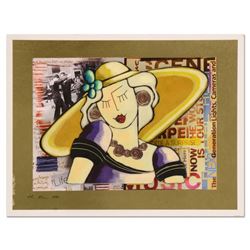 Oz El Hai, "Yellow Hat - Vintage Series" Original 3D Mixed Media Painting on Board, Hand Signed with