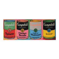 Steve Kaufman (1960-2010), "Campbell's Soup Cans" Hand Painted Limited Edition Silkscreen on Canvas 