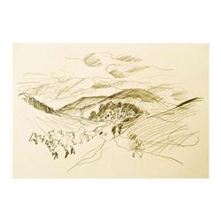 Wayne Ensrud "View of Nuits St Georges, Burgundy" Pencil Original Artwork; Hand Signed; COA