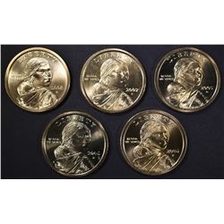 LOT OF 5 SACAGEWEA DOLLARS;
