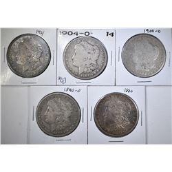 5 CIRCULATED MORGAN DOLLARS