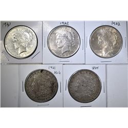5 CIRCULATED SILVER DOLLARS