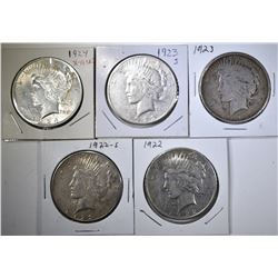 5 CIRCULATED PEACE DOLLARS