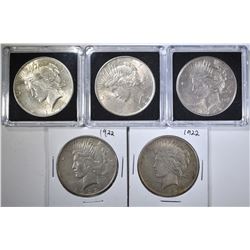 5 1922 CIRCULATED PEACE DOLLARS