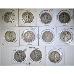 11 CIRC WALKING LIBERTY HALVES