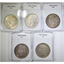 5 1922 CIRCULATED PEACE DOLLARS