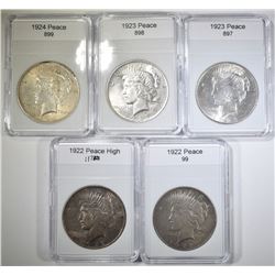 5 CIRCULATED PEACE DOLLARS