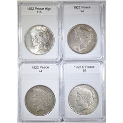 4 CIRCULATED PEACE DOLLARS