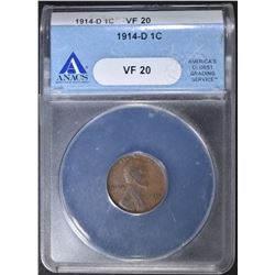 1914-D LINCOLN CENT  ANACS VF-20