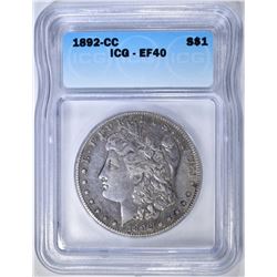 1892-CC MORGAN DOLLAR  ICG EF-40