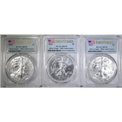 (3) 2016 AMERICAN SILVER EAGLES  PCGS MS-70