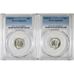 2 1941-D MERCURY DIMES  PCGS MS-66 FB BLAST WHITE