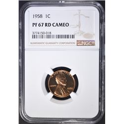 1958 LINCOLN CENT NGC PF-67 RD CAMEO