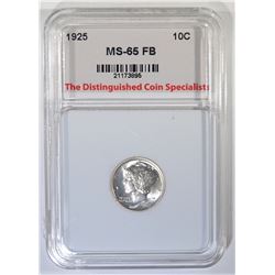 1925 MERCURY DIME, TDCS GEM BU FB
