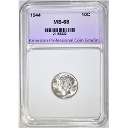1944 MERCURY DIME, APCG SUPERB GEM BU+