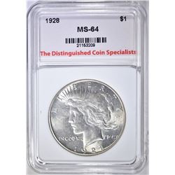 1928 PEACE DOLLAR, TDCS CH/GEM BU