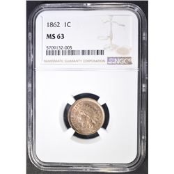 1862 INDIAN CENT  NGC MS-63