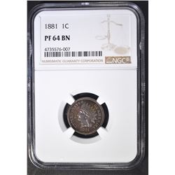 1881 INDIAN CENT NGC PF-64 BN