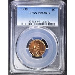 1938 LINCOLN CENT  PCGS  PR-65 RD