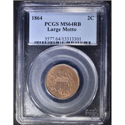 1864 2 CENT PIECE  PCGS MS-64 RB LARGE MOTTO